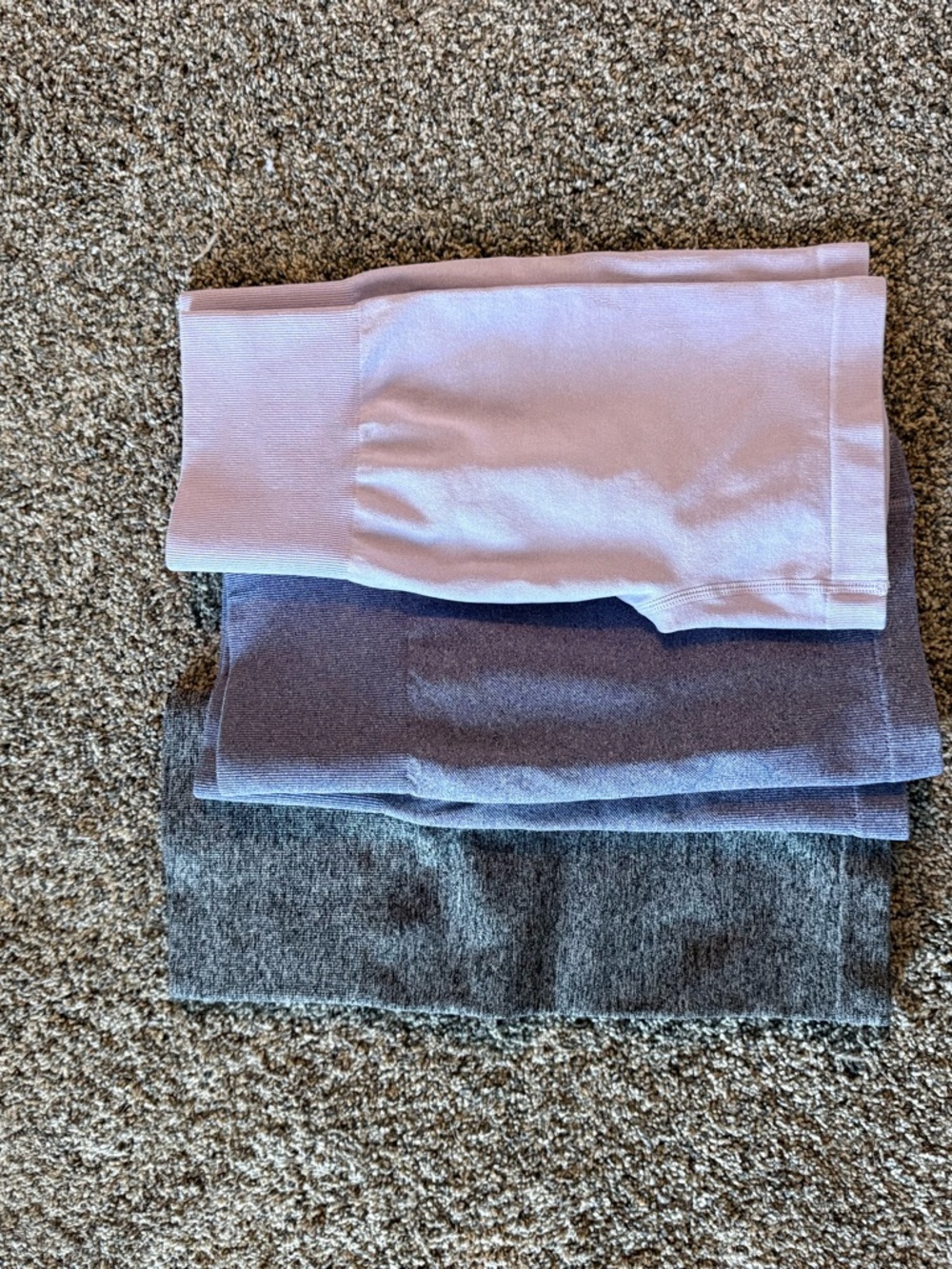 Grey, purple, and pink biker shorts